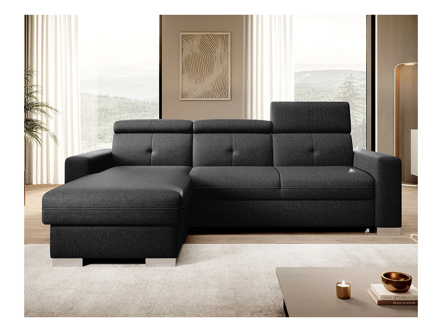 Ecksofa Vittorio L/Stoffbezug/Anthrazit