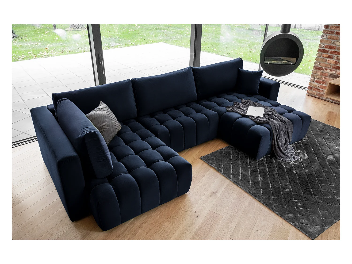 Divano d'angolo Stelvio UR/Tessuto-Blu