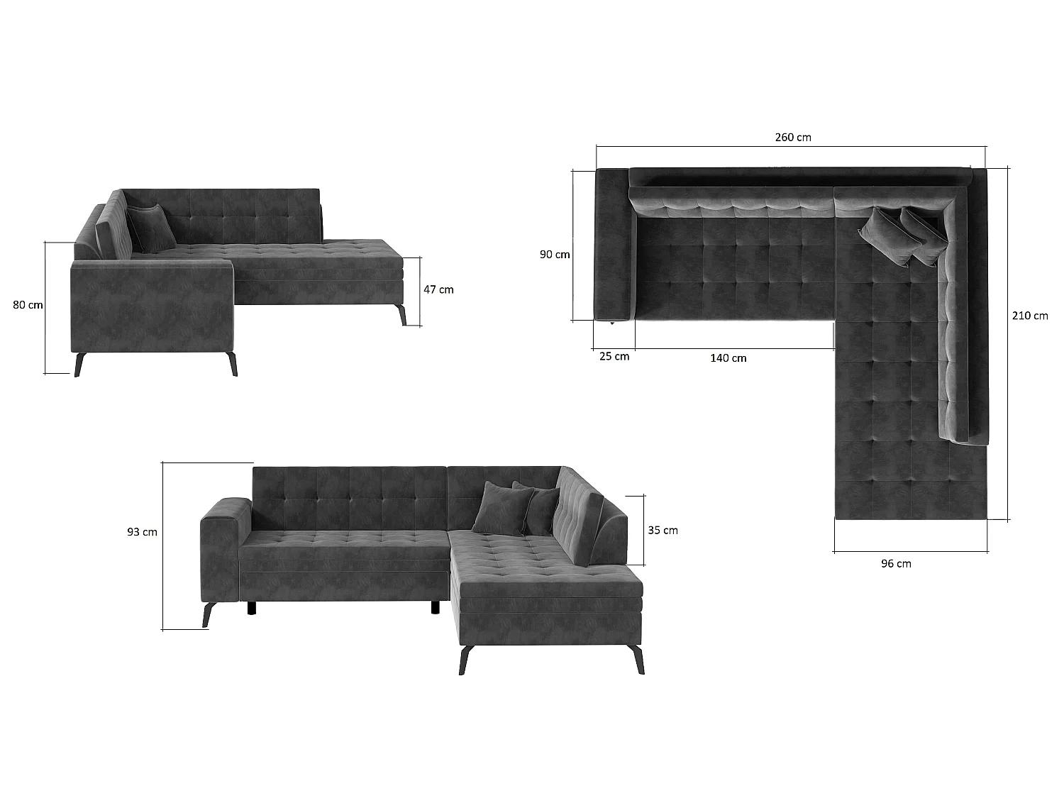 Canapé Corner Monza R/Tissu-Vert