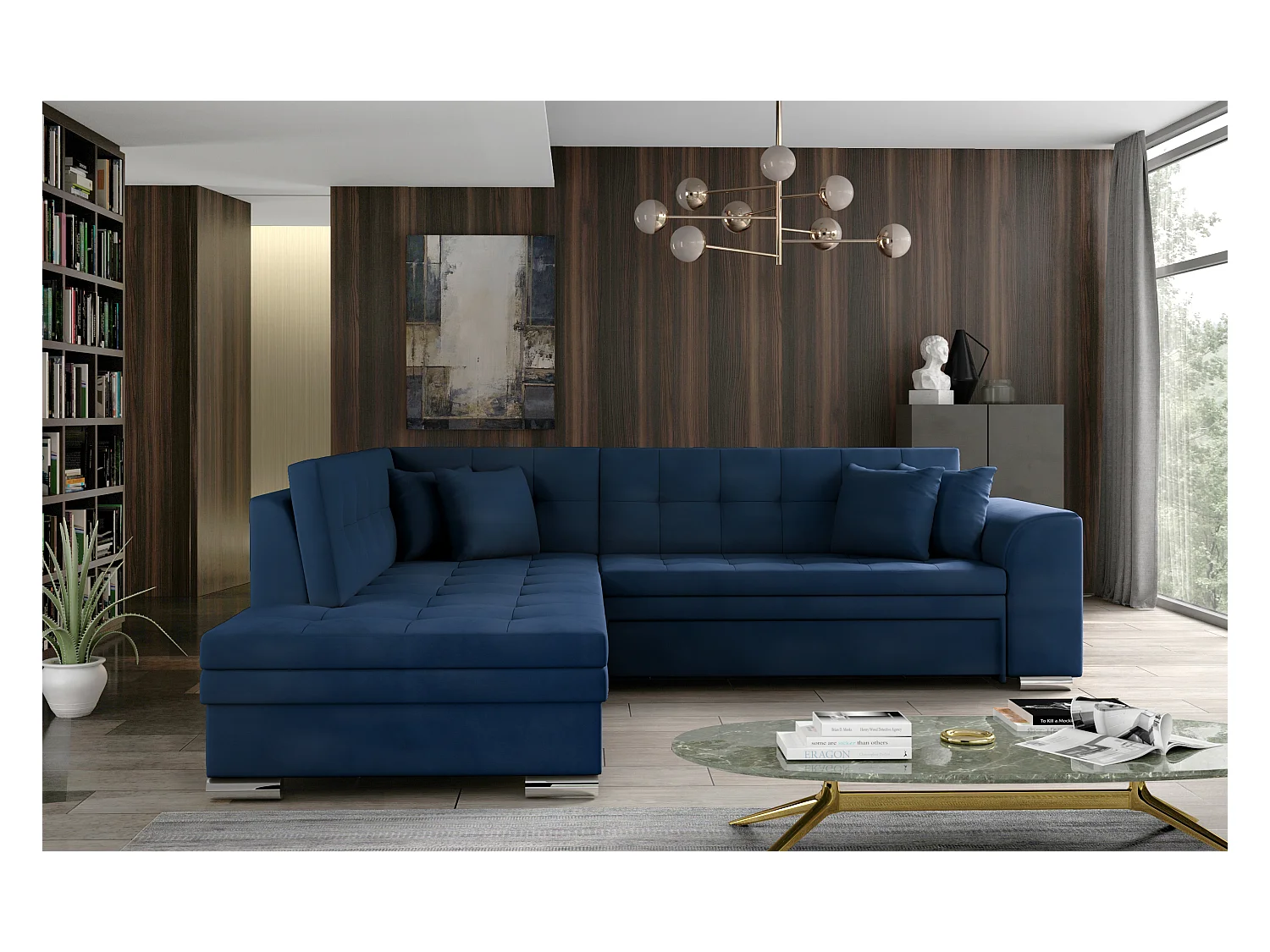 Divano d'angolo Atlanta L/Tessuto-Blu