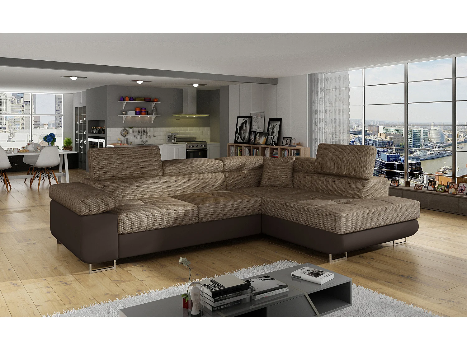 Canapé Corner Rondon R/Tissu/Marron/En stock