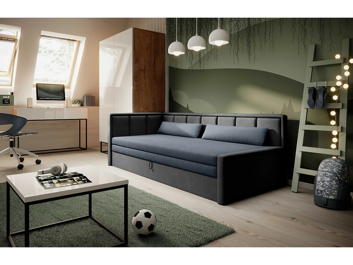 Divano Couch Hugo R/Rivestimento in tessuto/Antracite