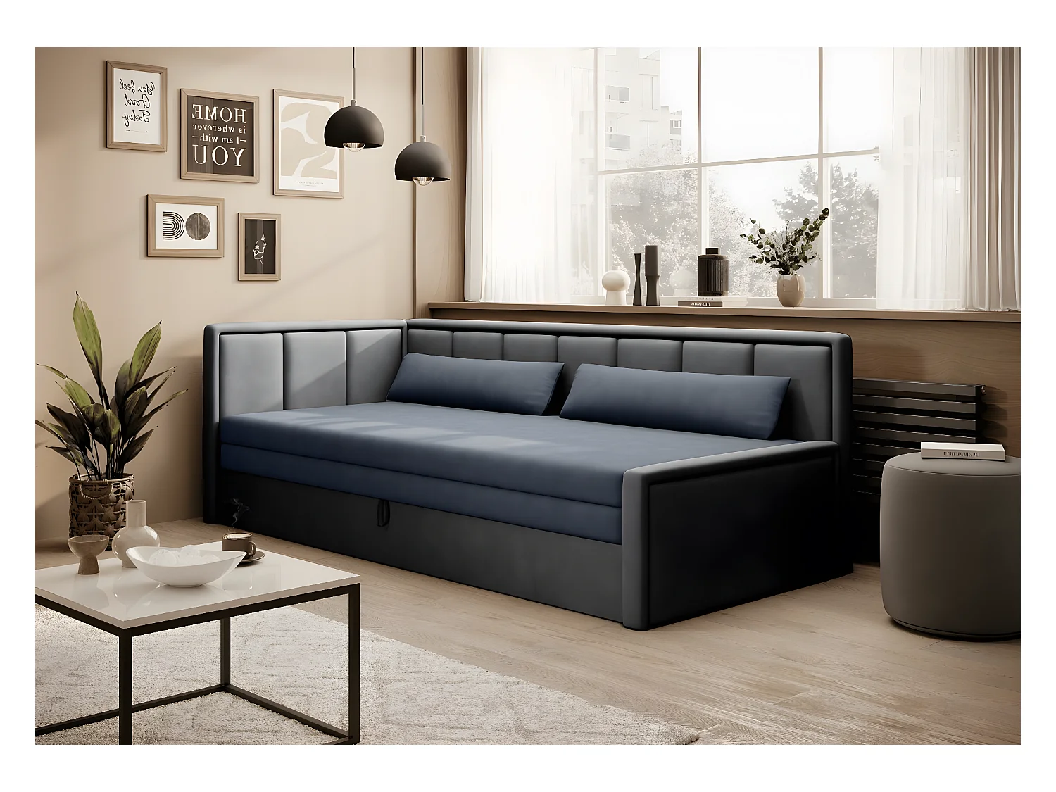 Sofa Couch Hugo R/Stoffbezug/Anthrazit