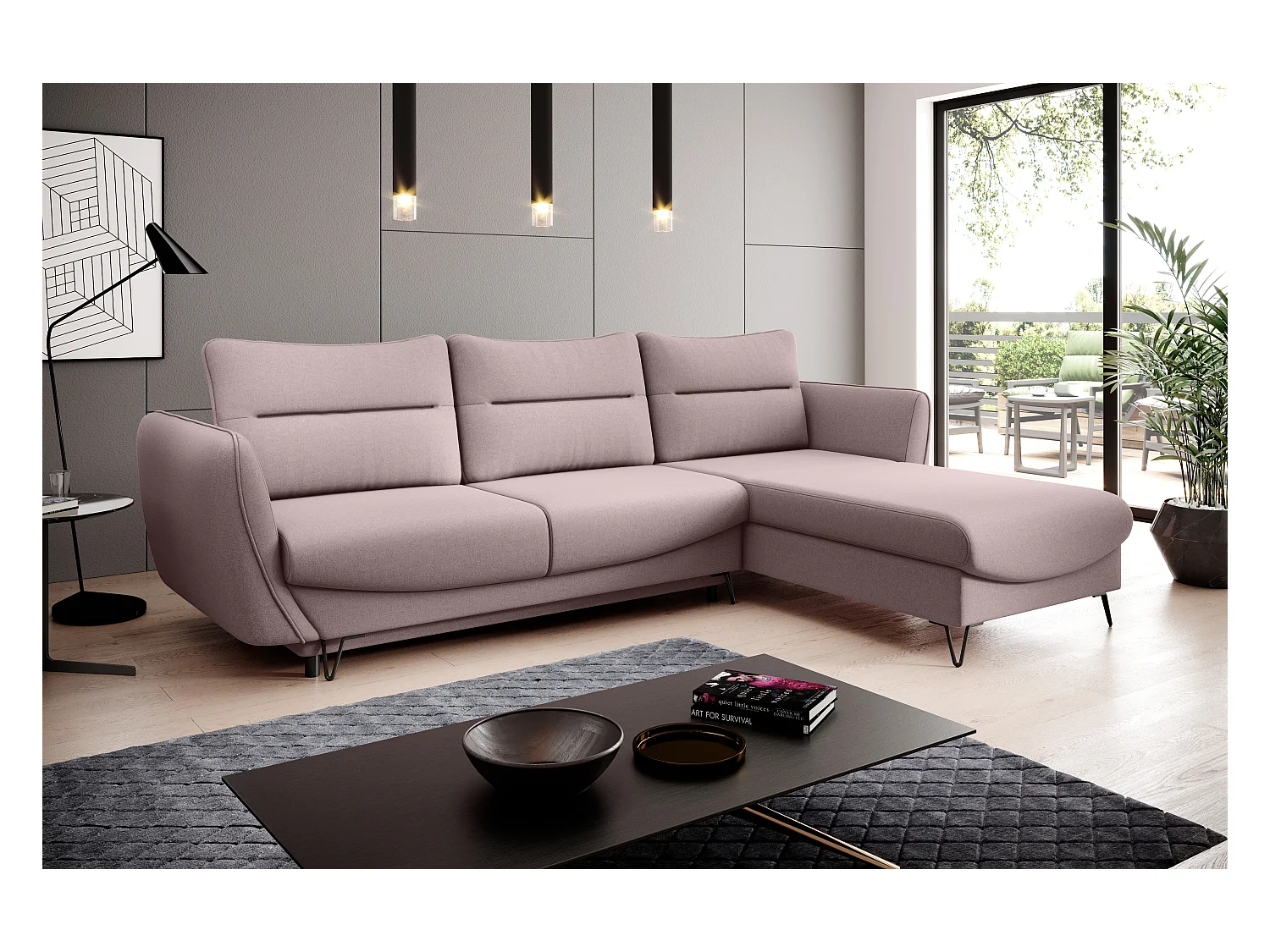 Canapé Corner Astra R/Tissu-Rose