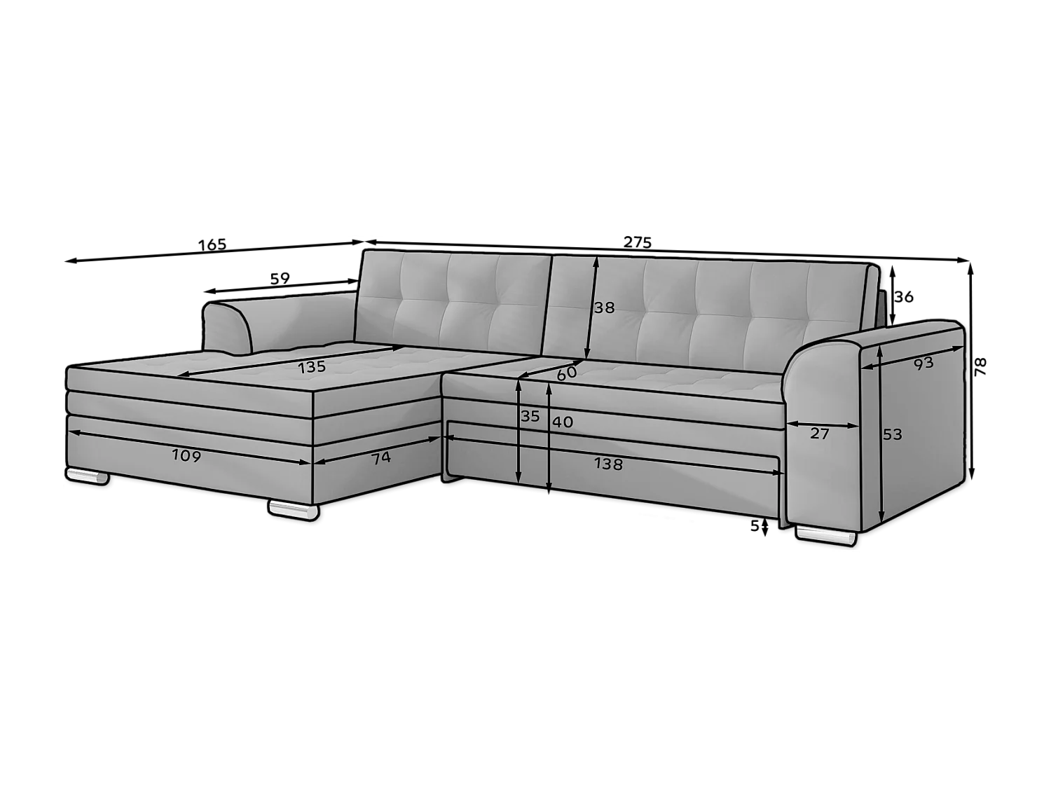 Ecksofa Merati R/Stoff-Anthrazit