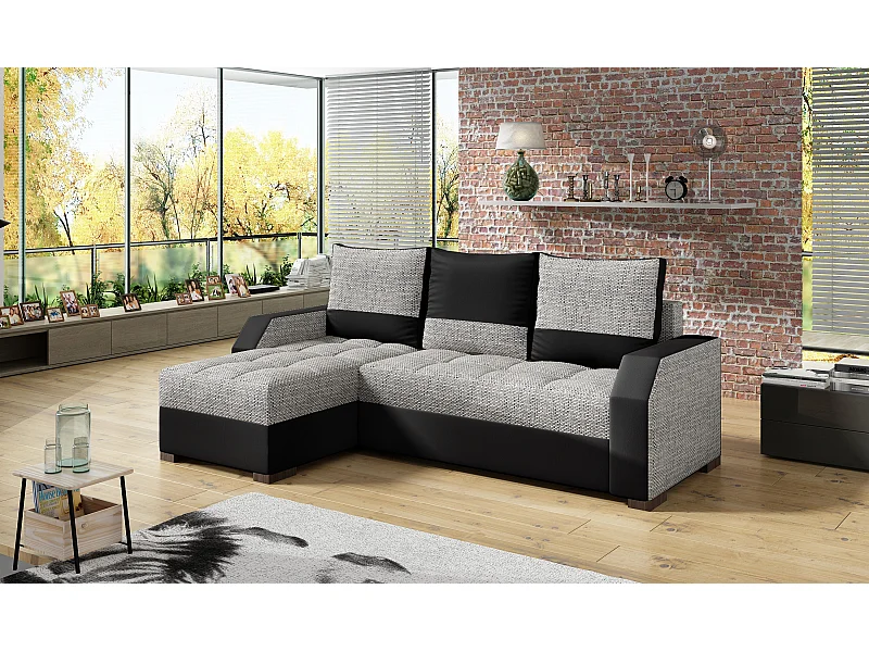 Ecksofa Tarrone L/Stoffbezug/Grau&Schwarz