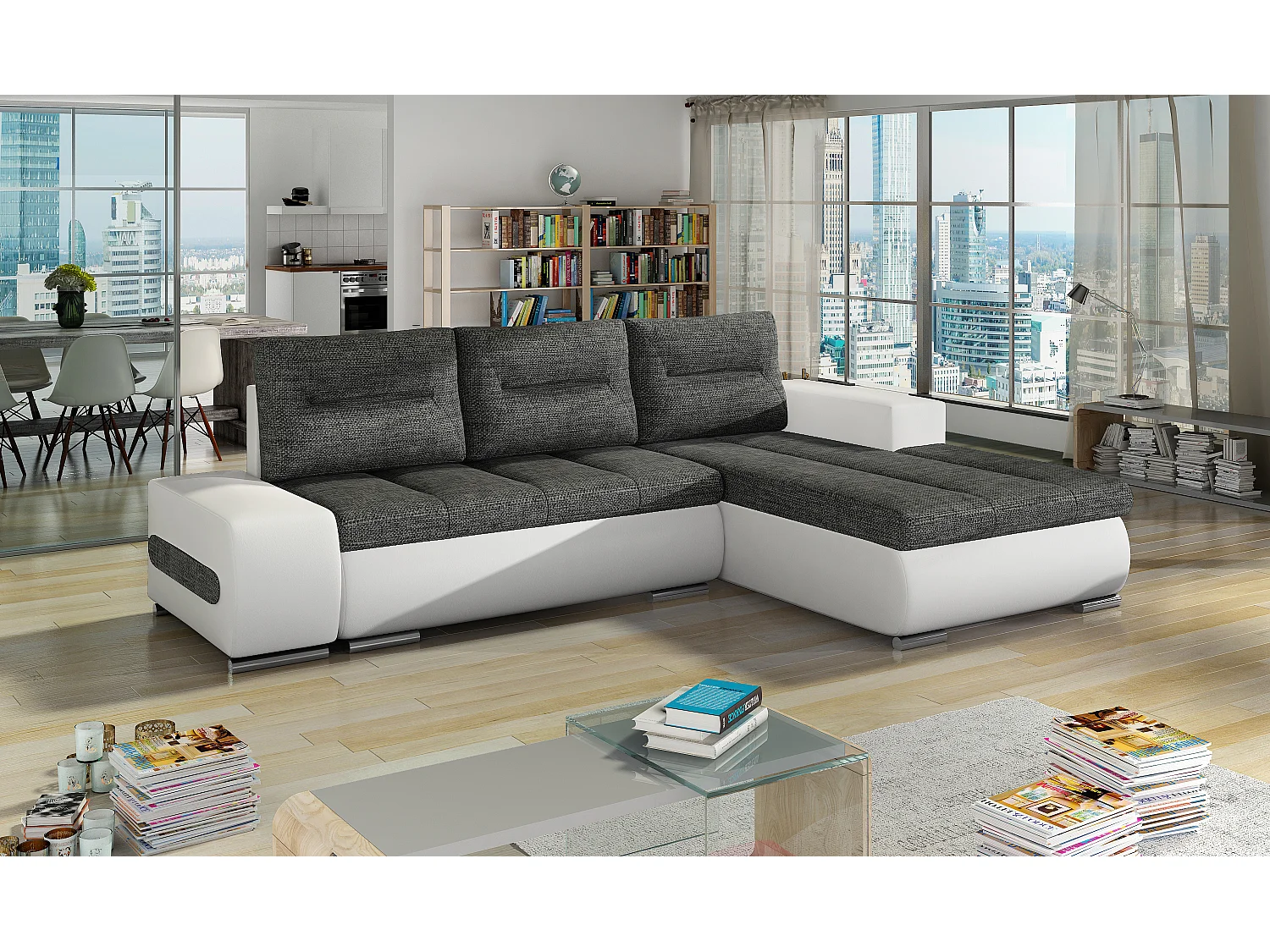 Ecksofa Legero R/Stoff/Grau&Weiss/An Lager
