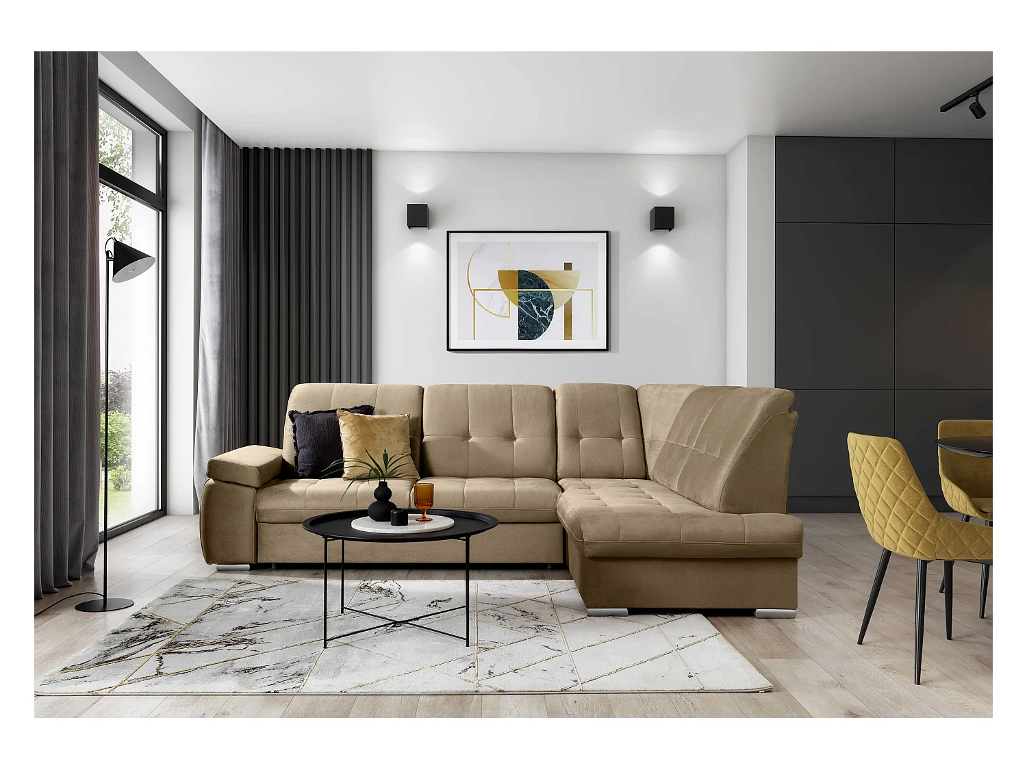 Divano d'angolo Frizzo R/Tessuto-Beige