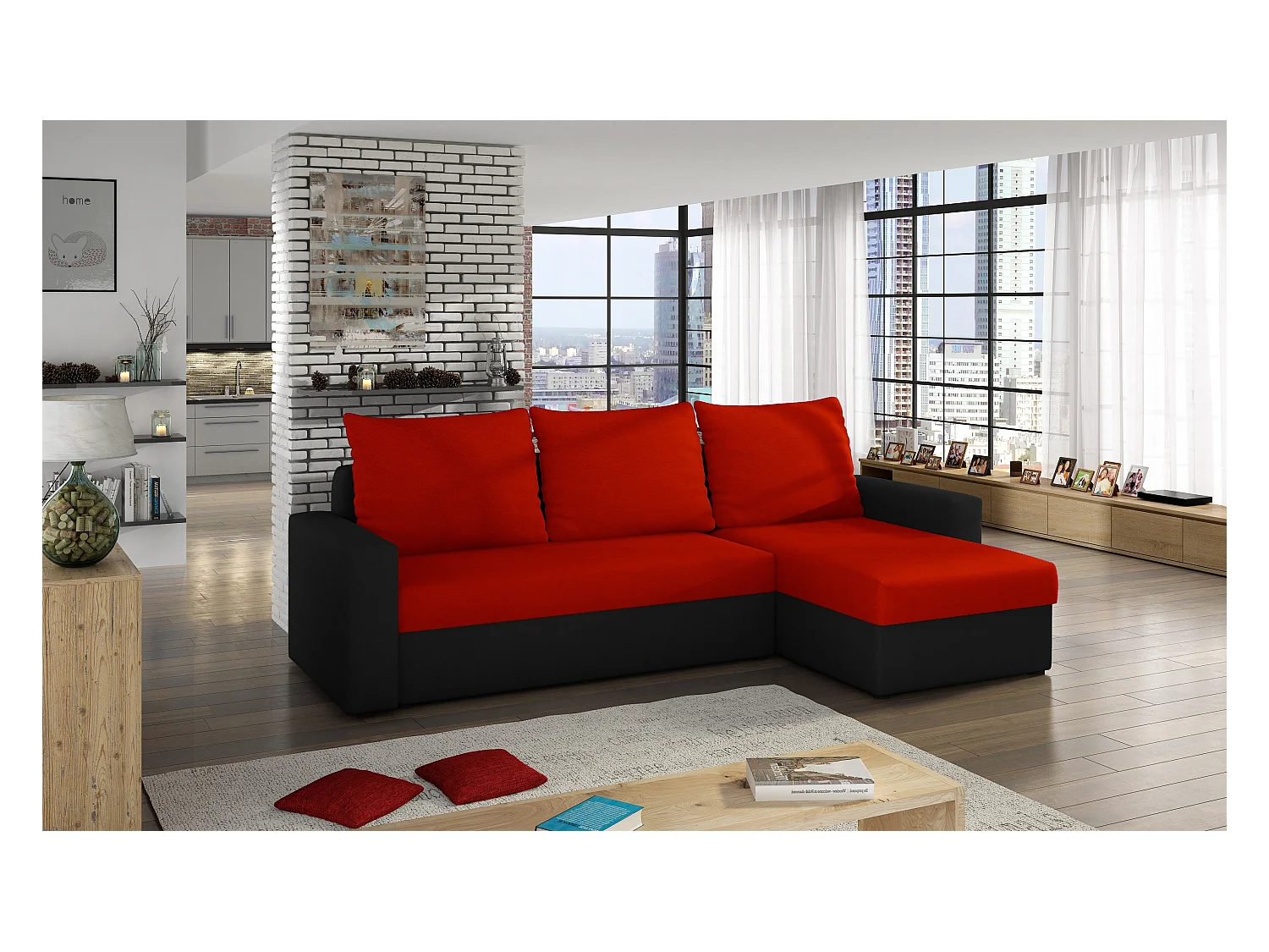 Ecksofa Angolo R/Stoff-Rot