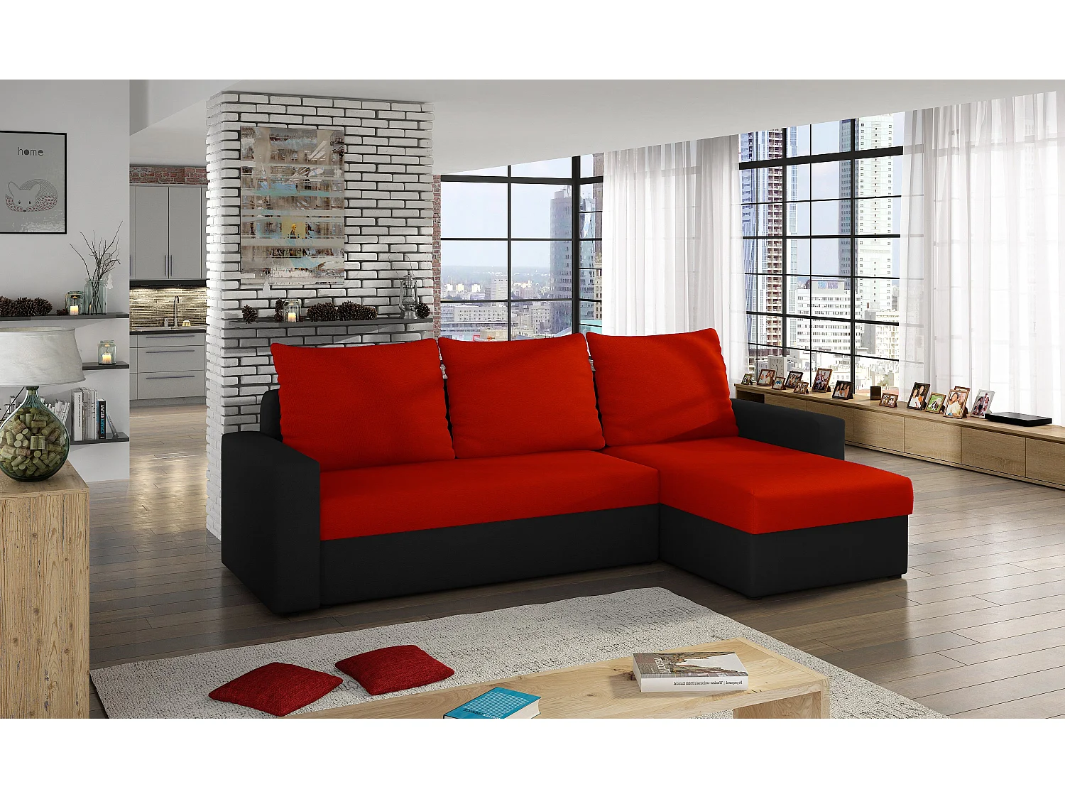 Canapé Corner Angolo R/Tissu-Rouge