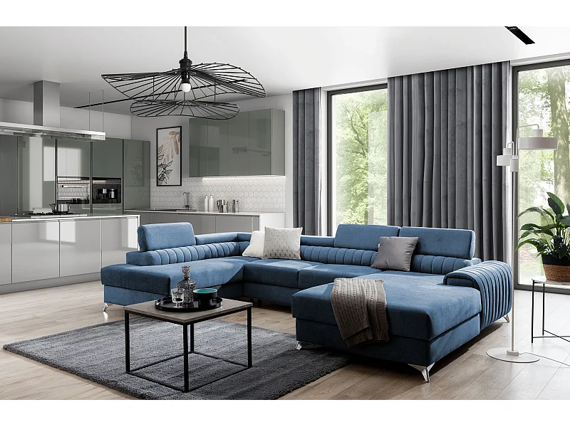 Canapé Corner Exklusivo UL/Tissu-Bleu