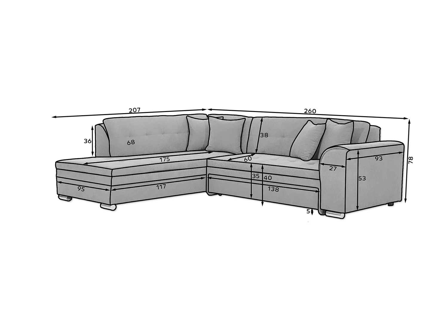 Divano d'angolo Atlanta R/Tessuto-Verde