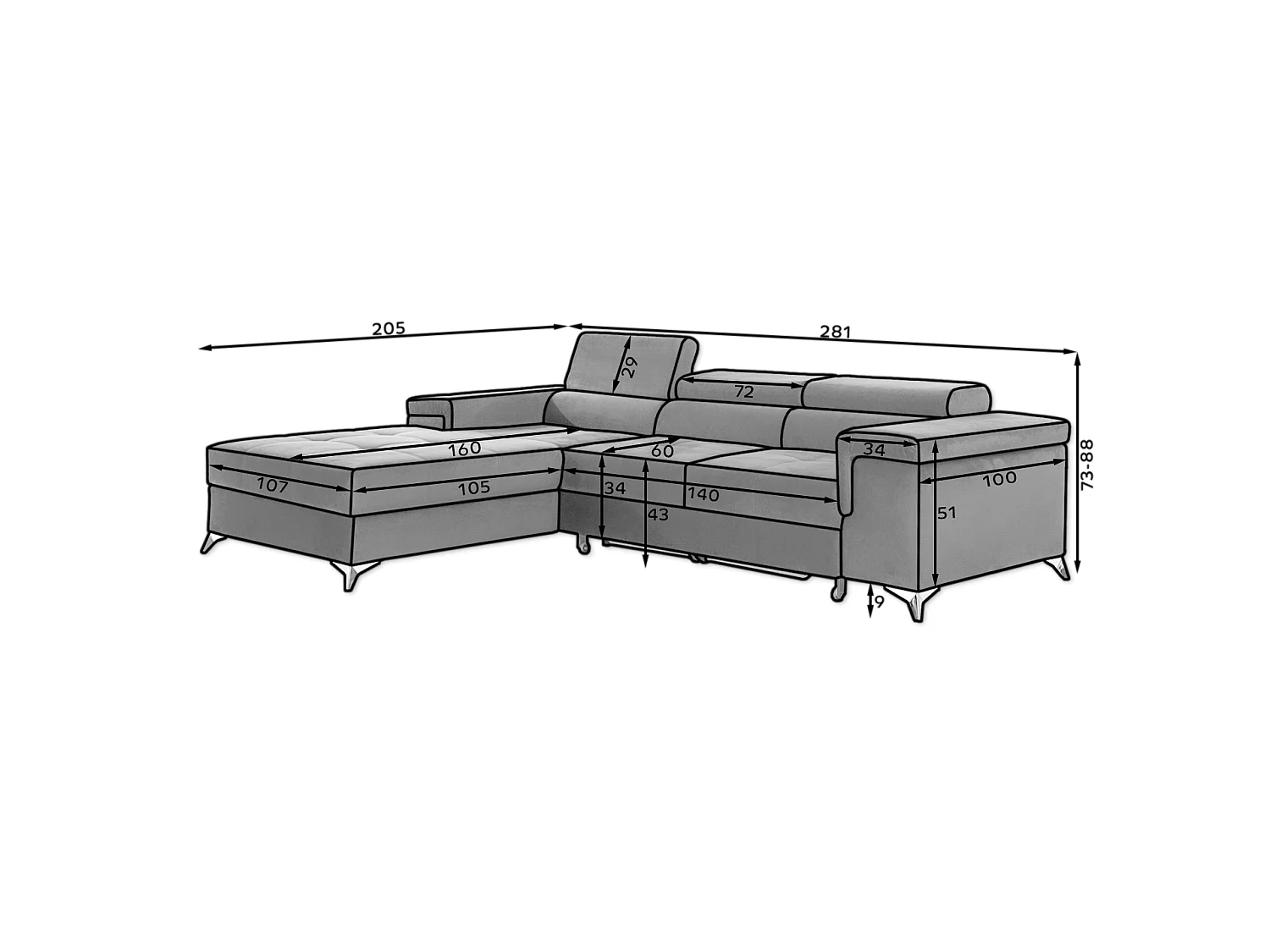 Ecksofa Lucca R/Stoff-Anthrazit