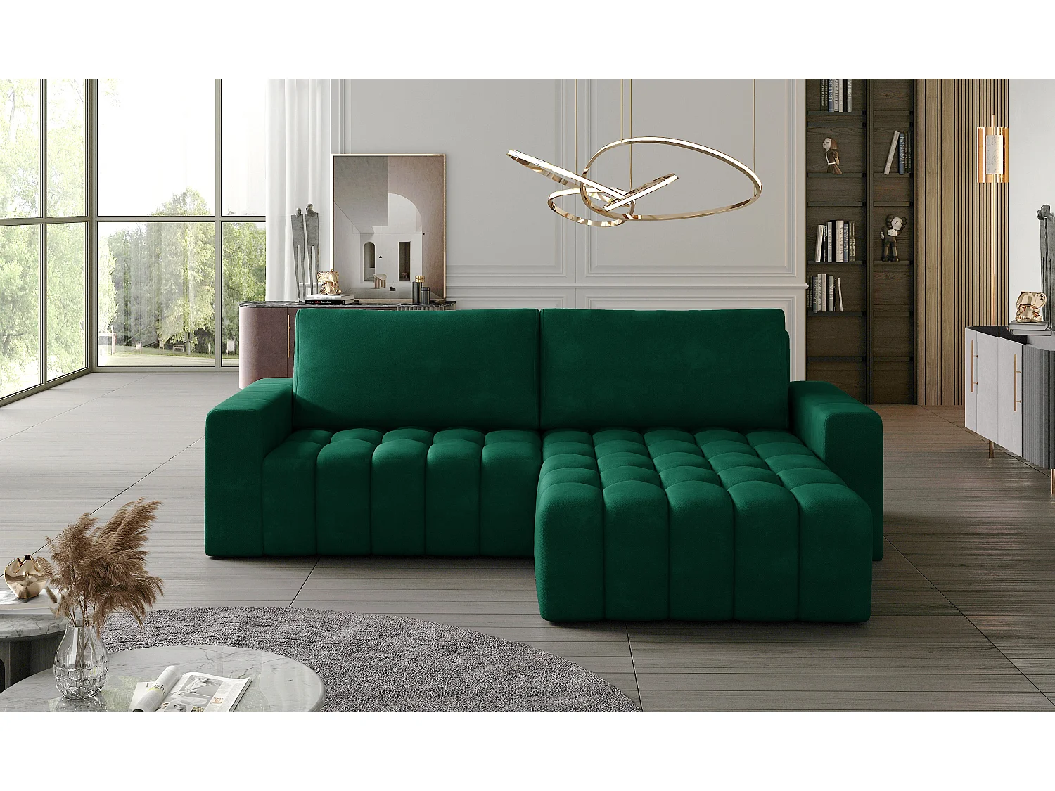 Canapé Corner Stelvino R/Tissu/Vert/En stock