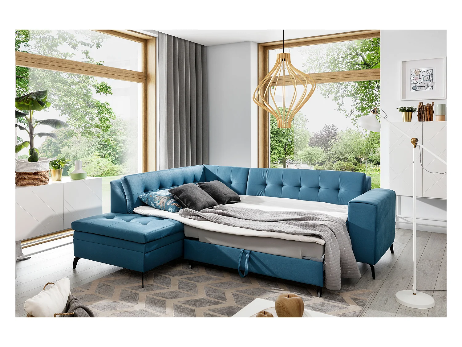 Lit coffre Plika prestige – Design et tissu pour un confort absolu-Couleur Vert olive-160x200