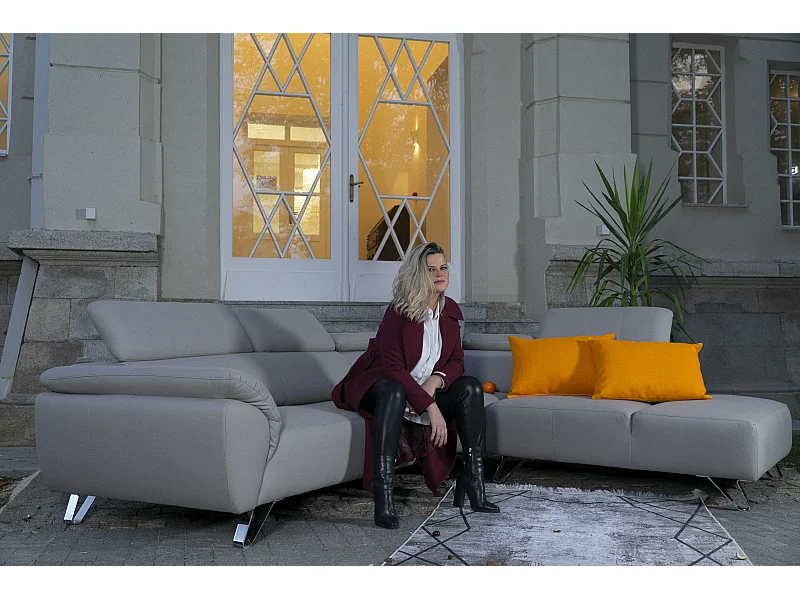 Divano d'angolo Tesla R/ Tessuto-Bianco