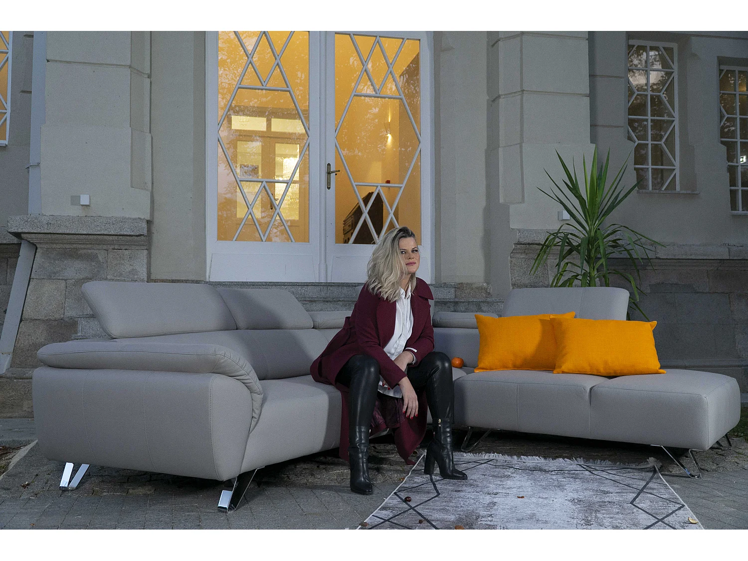 Divano d'angolo Tesla R/ Tessuto-Bianco