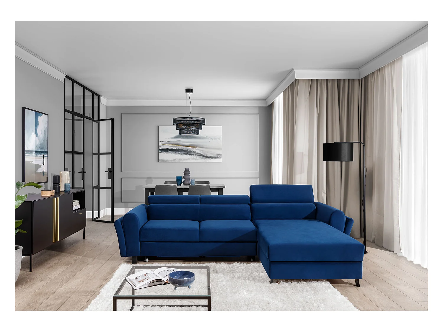 Divano d'angolo Salvia R/Tessuto-Blu