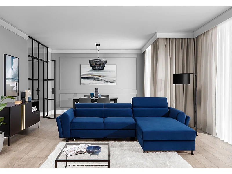 Ecksofa Salvia R/Stoff-Blau