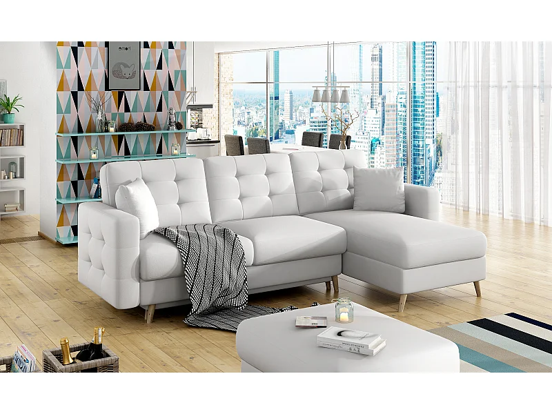 Divano d'angolo Daron R/Tessuto-Bianco