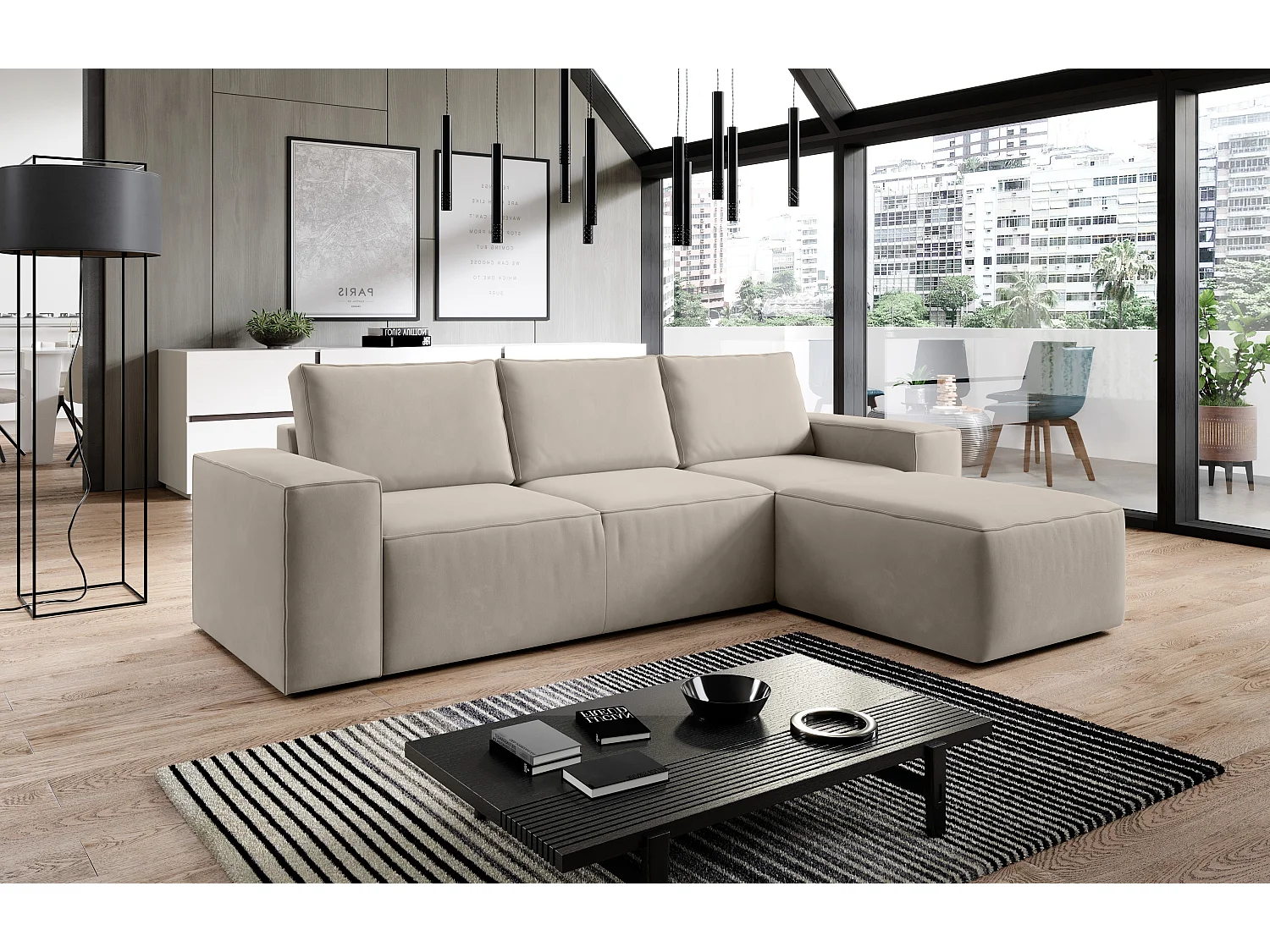 Canapé Corner Nalia R/Tissu-Beige