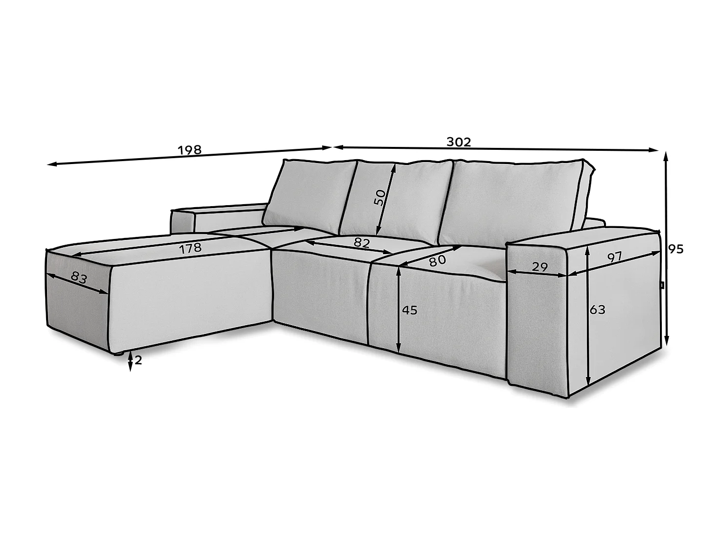 Canapé Corner Nalia R/Tissu-Beige