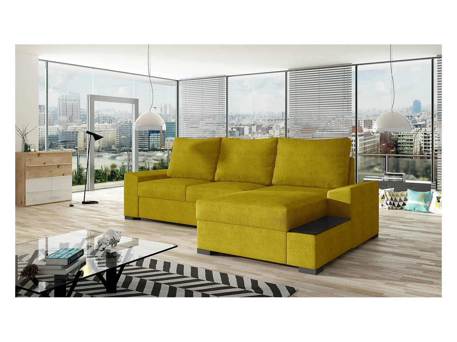 Divano d'angolo Arte R/Tessuto-Giallo