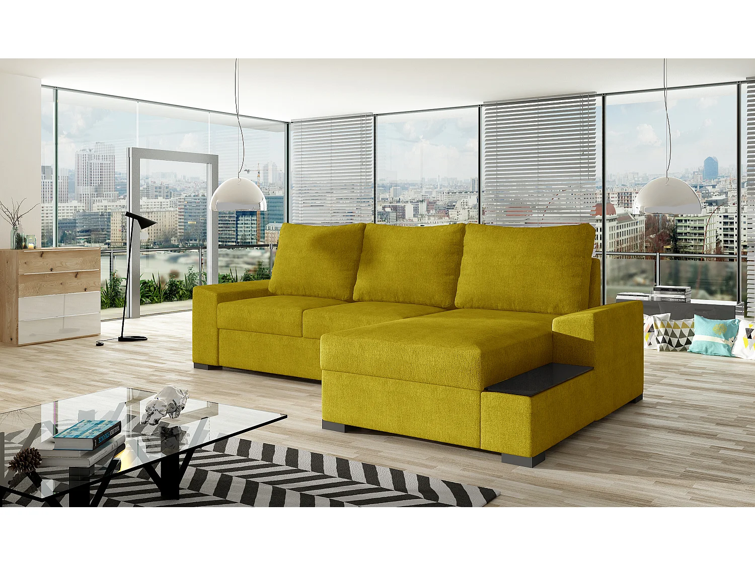 Ecksofa Arte R/Stoff-Gelb