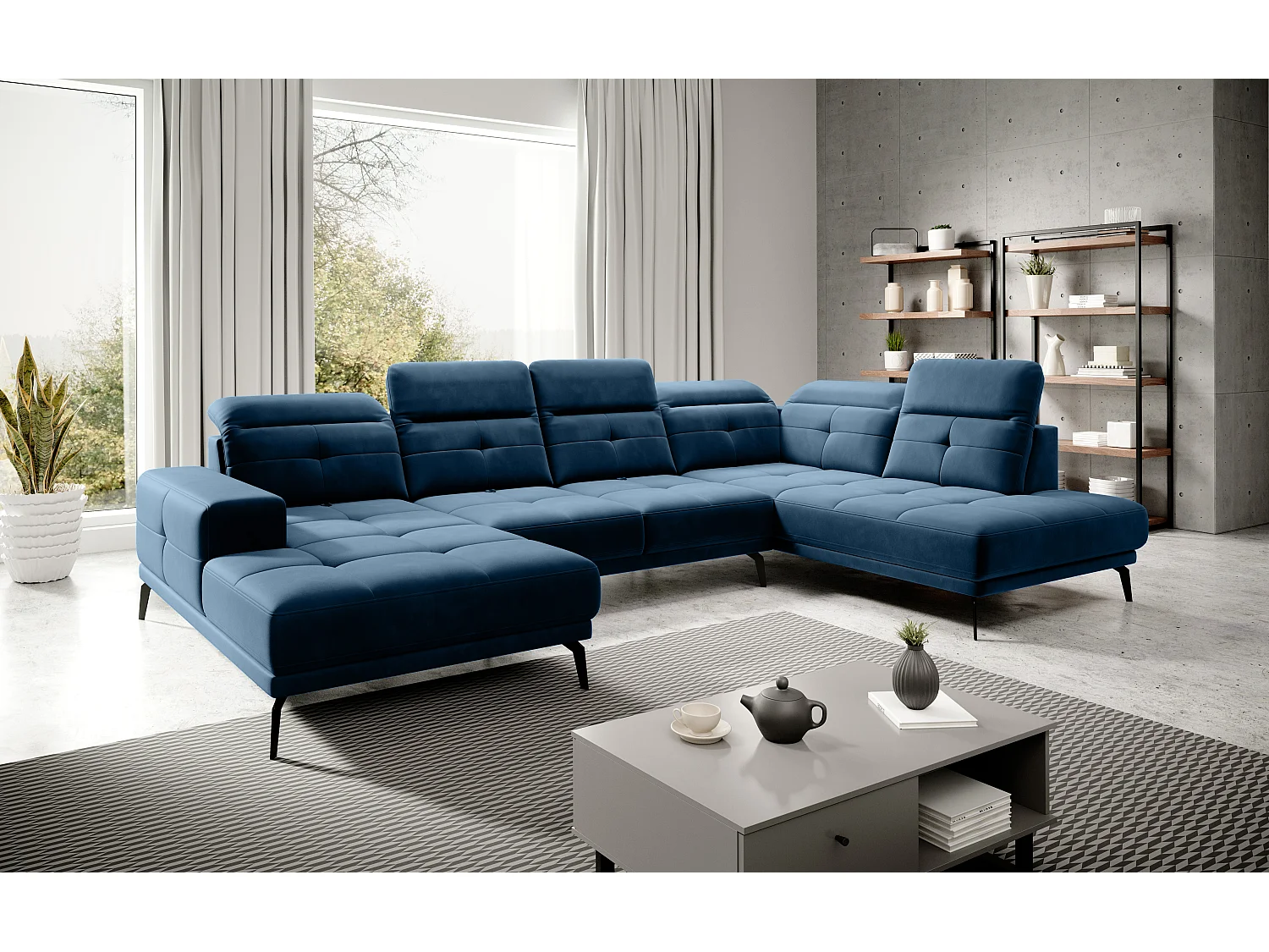 Ecksofa Luton UR/Stoff-Blau