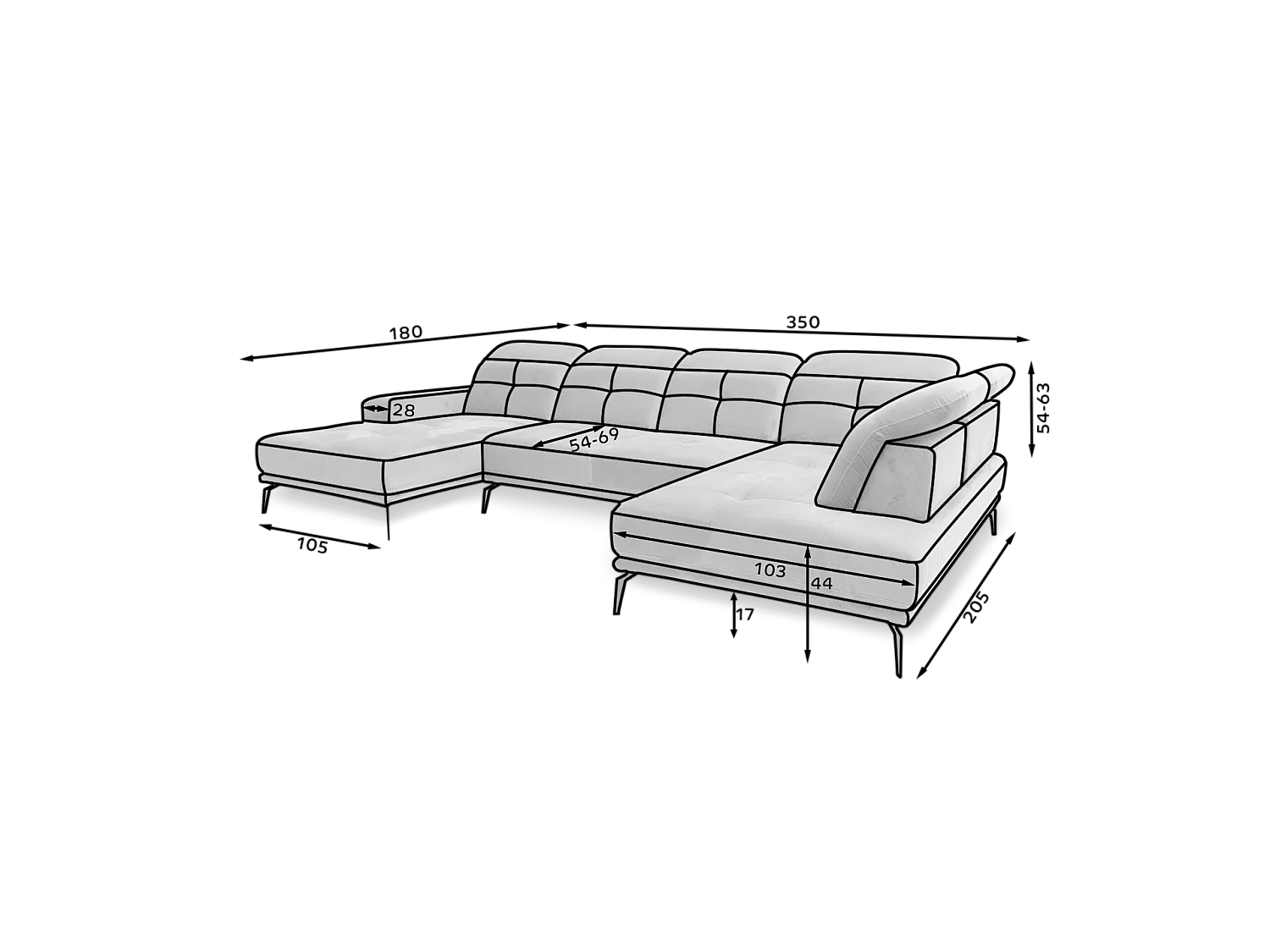 Ecksofa Luton UR/Stoff-Blau