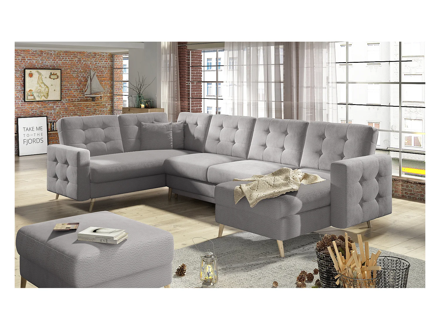 Divano d'angolo Daron UR/Tessuto-Grigio