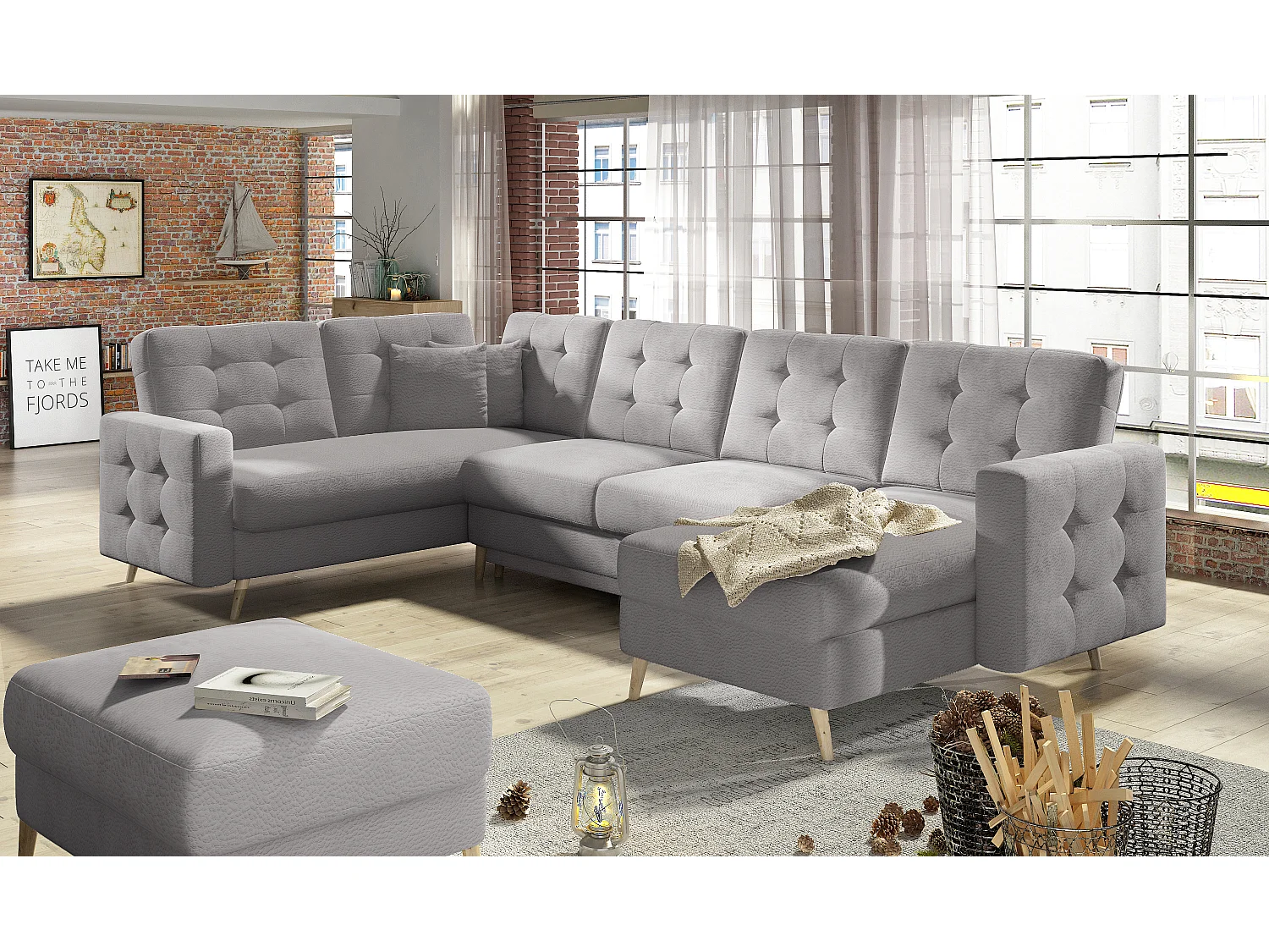 Ecksofa Daron UR/Stoff-Grau