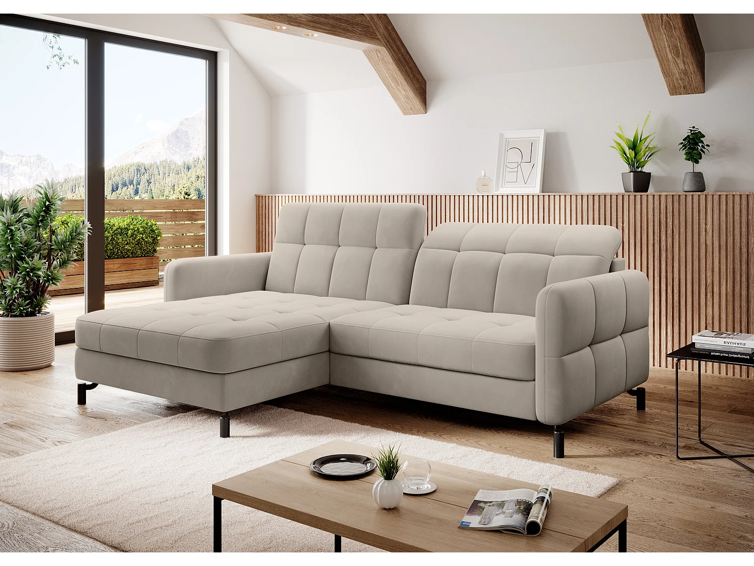 Divano d'angolo Anna L/Tessuto-Beige