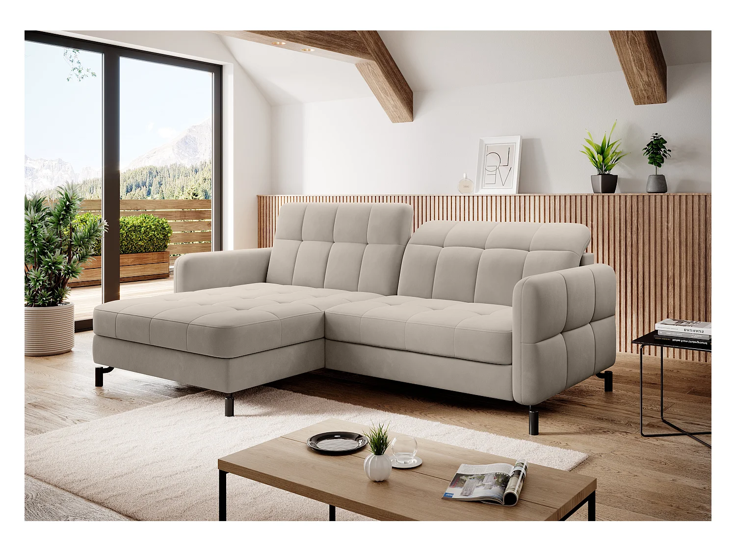 Divano d'angolo Anna L/Tessuto-Beige