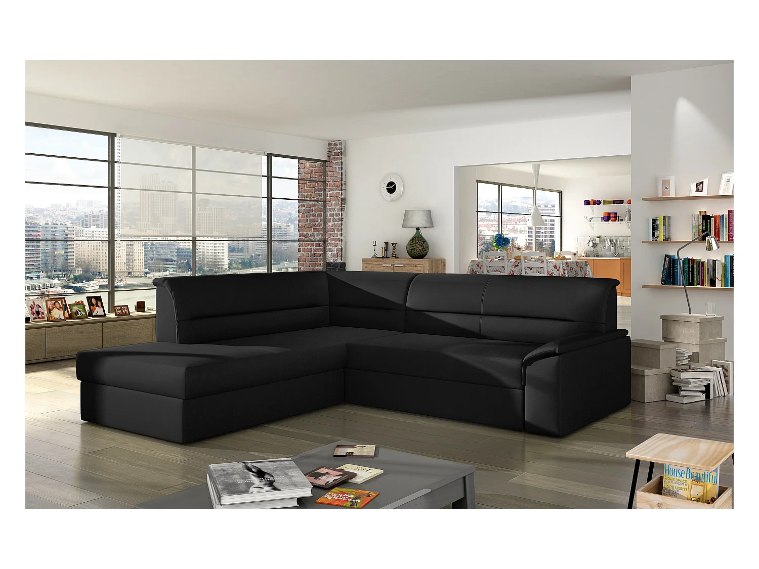 Ecksofa Lusio L/Stoff-Schwarz