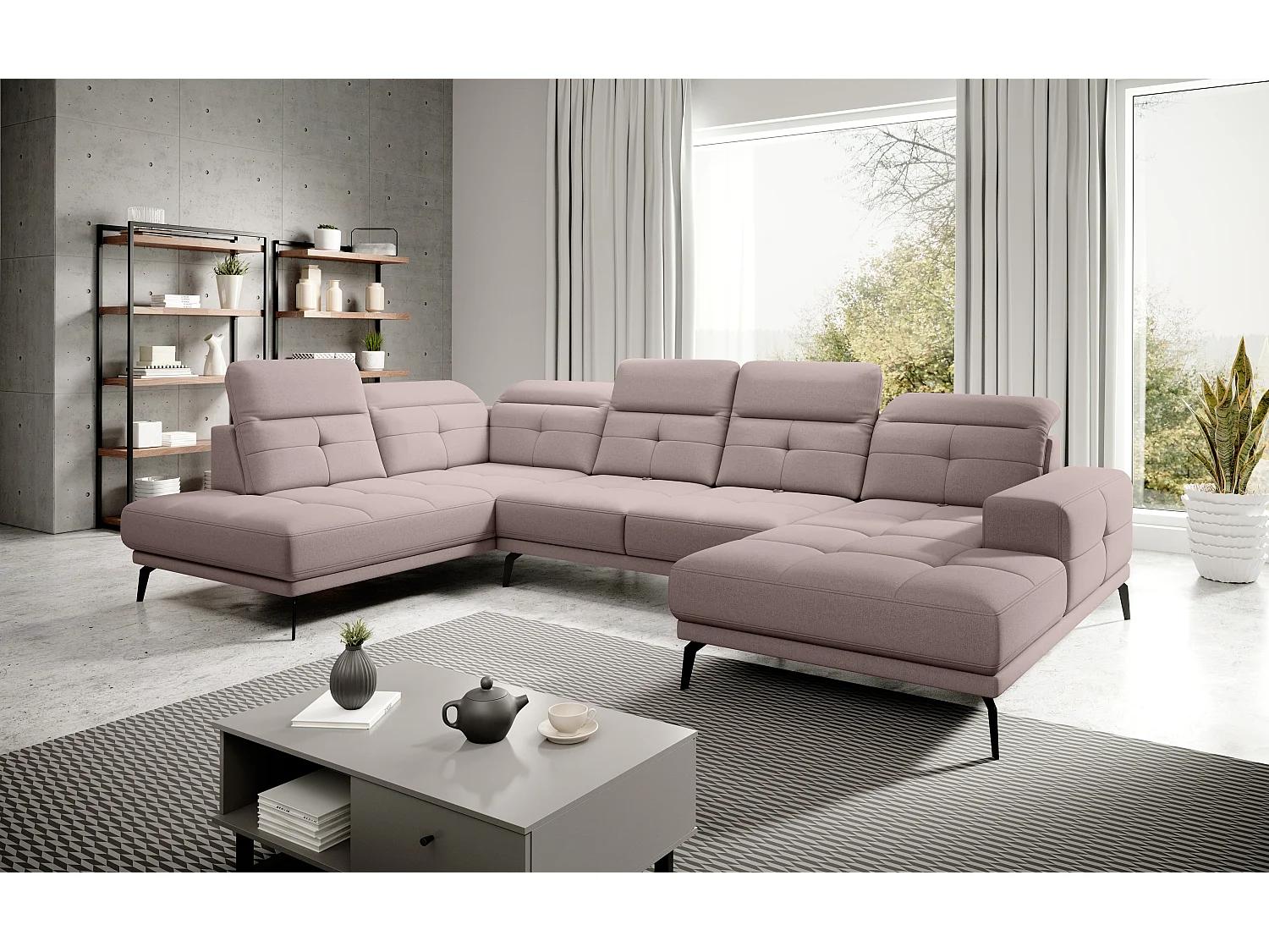 Divano d'angolo Luton UL/Tessuto-Rosa