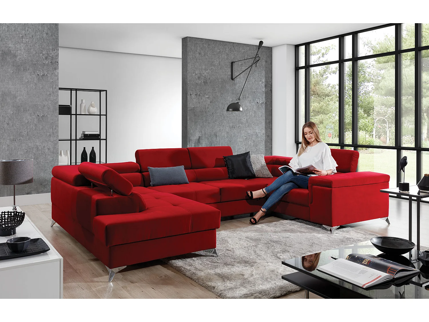 Ecksofa Roberto UL/Stoffbezug-Rot