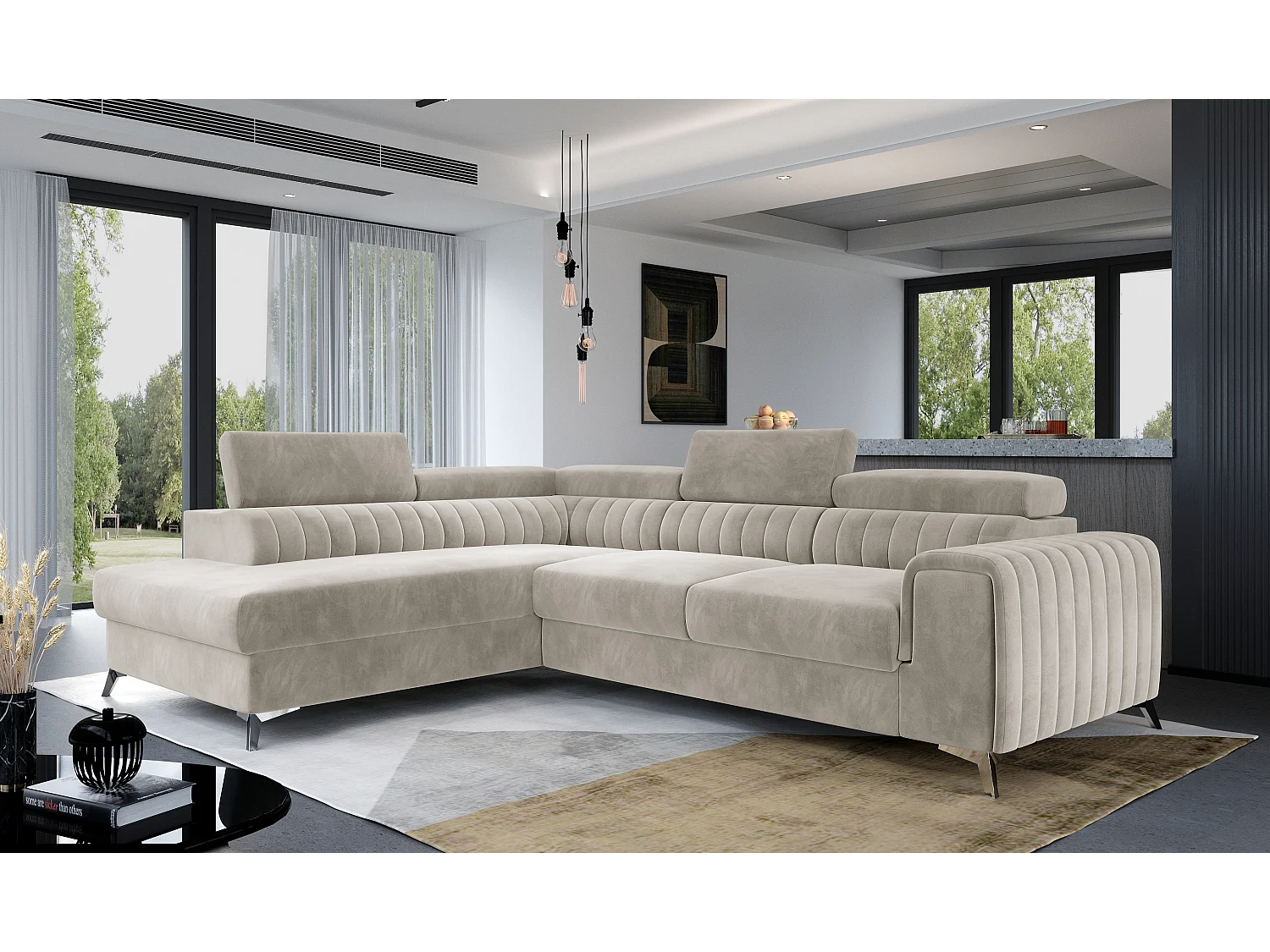 Ecksofa Genova L/Stoffbezug/Beige/An Lager