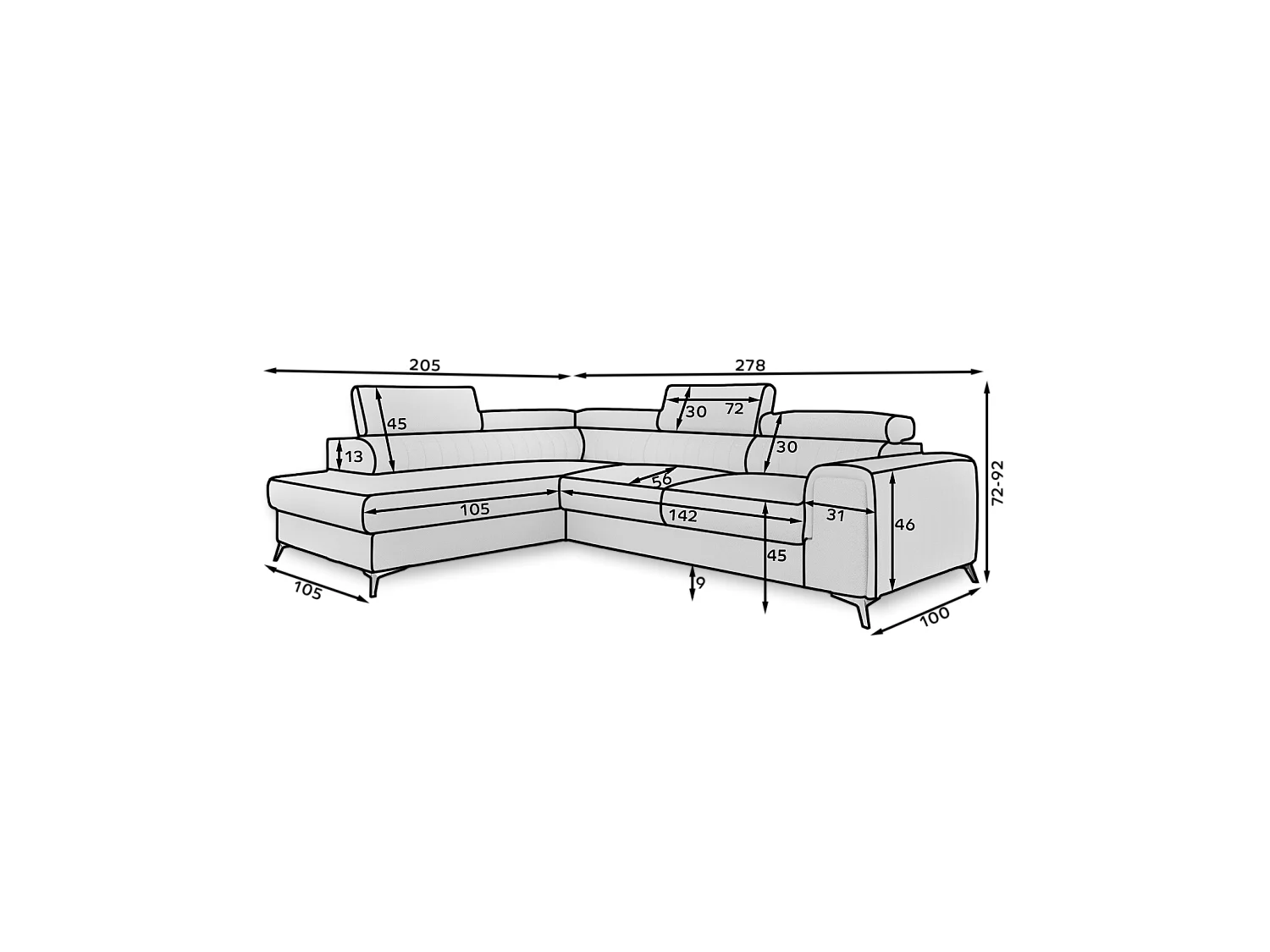 Ecksofa Genova L/Stoffbezug/Beige/An Lager