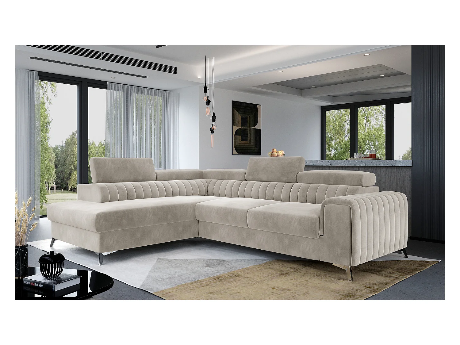 Canapé Corner Genova L/Tissu/Beige/En stock