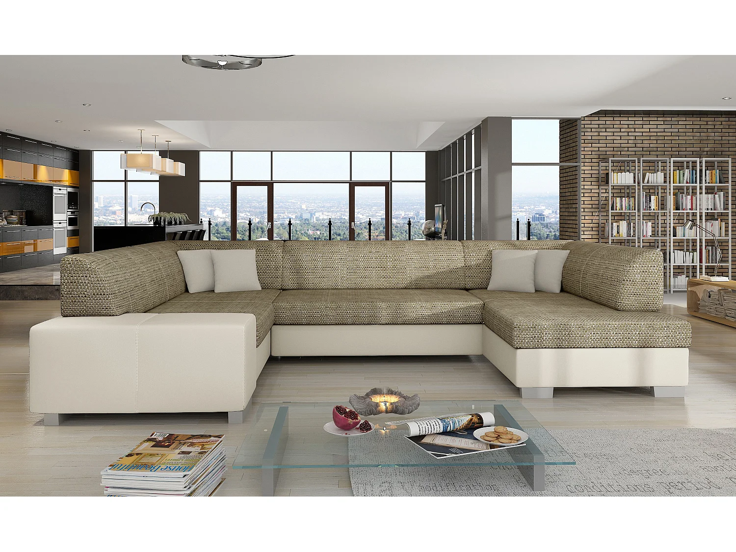 Divano d'angolo Violla UR/ Tessuto-Beige&Marrone