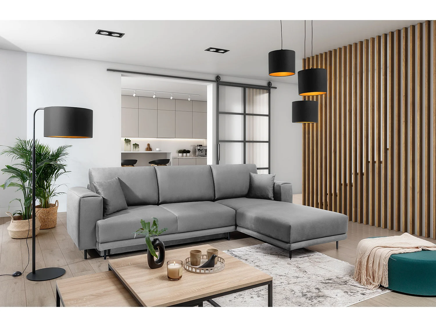 Canapé Corner Marrina R/Tissu-Gris