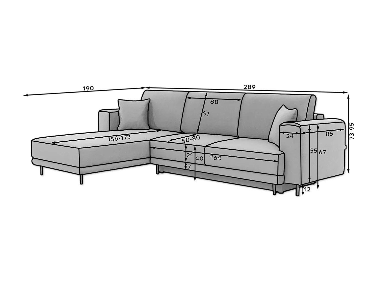 Canapé Corner Marrina R/Tissu-Gris