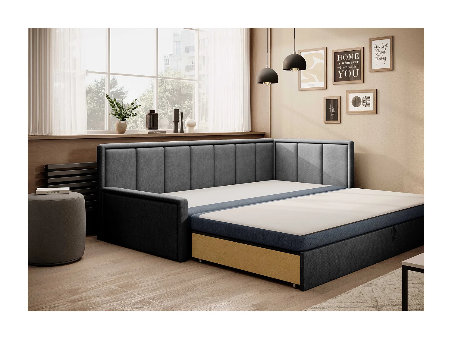 Sofa Couch Hugo L/Stoffbezug/Blau&Anthrazit