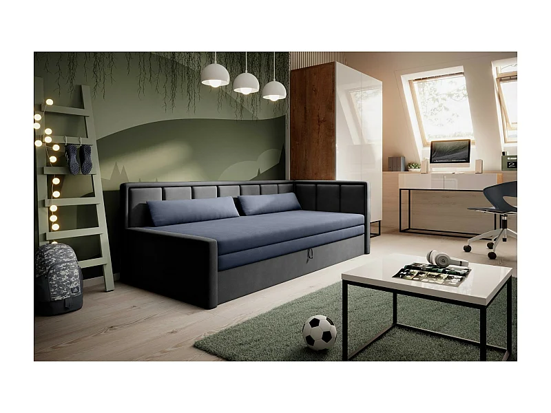 Sofa Couch Hugo L/Stoffbezug/Blau&Anthrazit