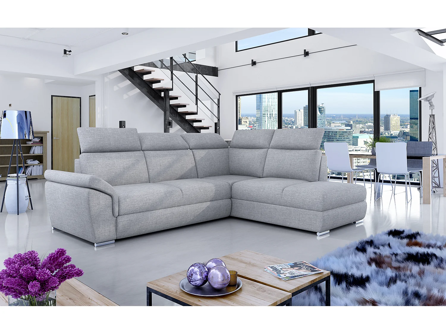 Canapé Corner Perro R/Tessu-Gris