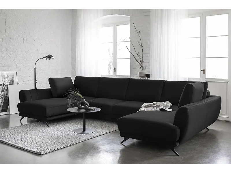 Ecksofa London-U/Stoff-Schwarz