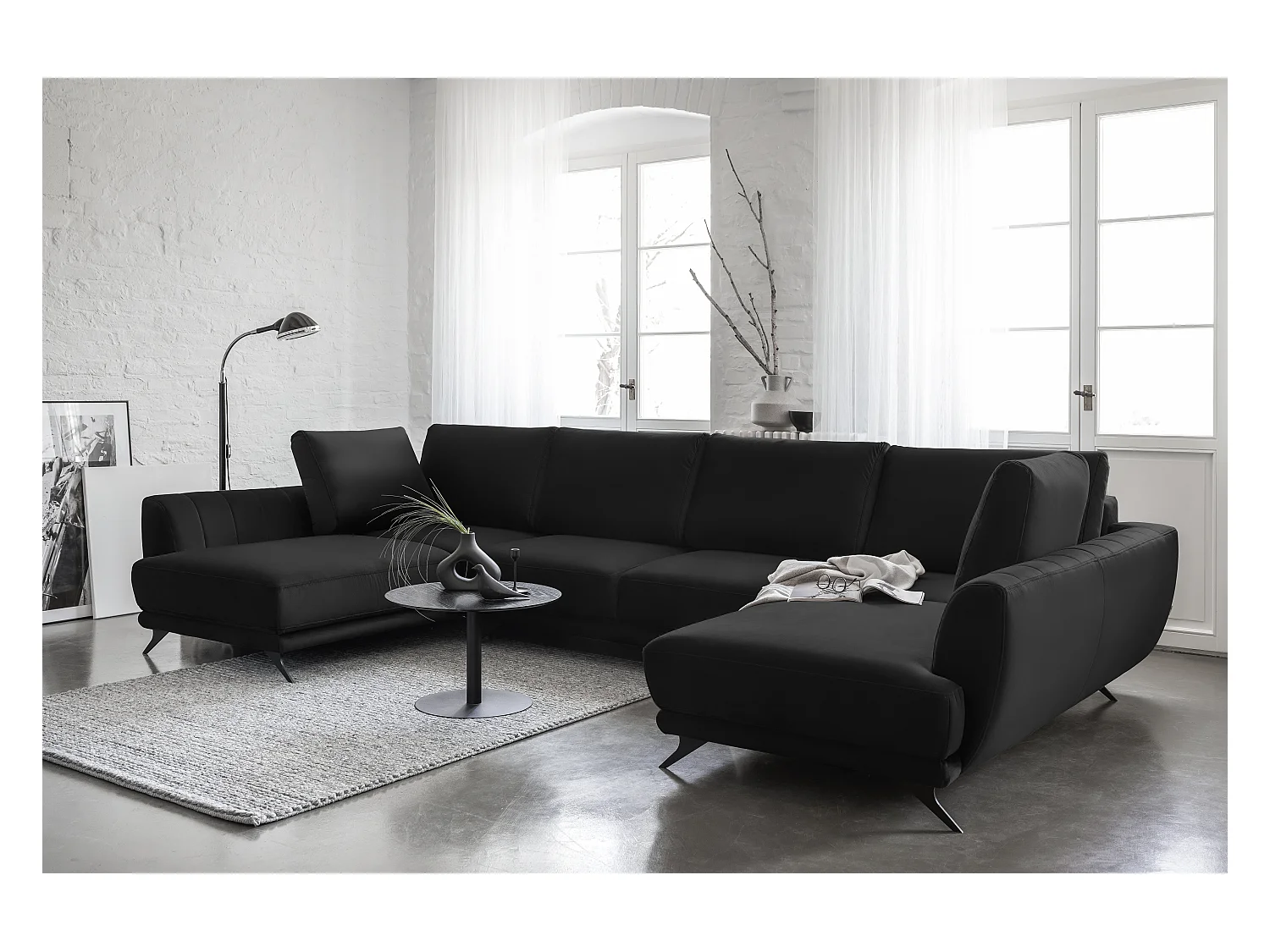 Ecksofa London-U/Stoff-Schwarz