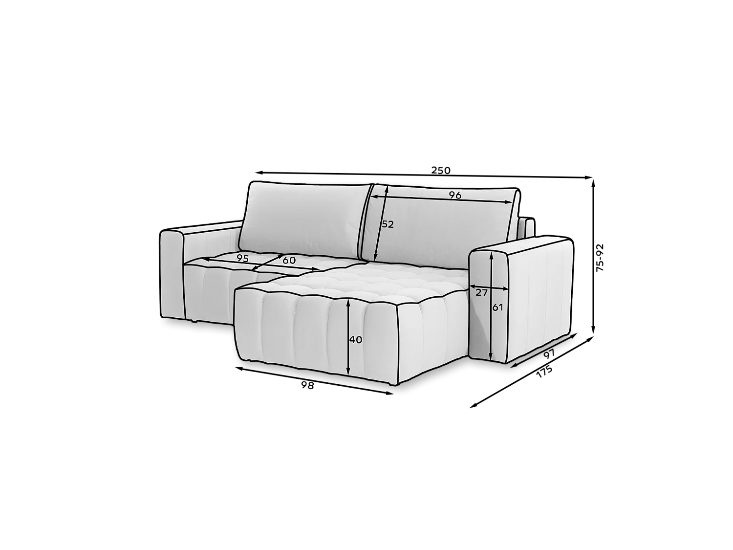 Canapé Corner Stelvino R/Tissu-Anthracite