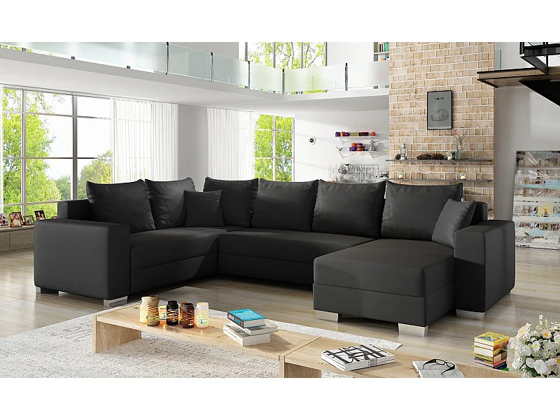 Ecksofa Berta R/Stoff-Schwarz